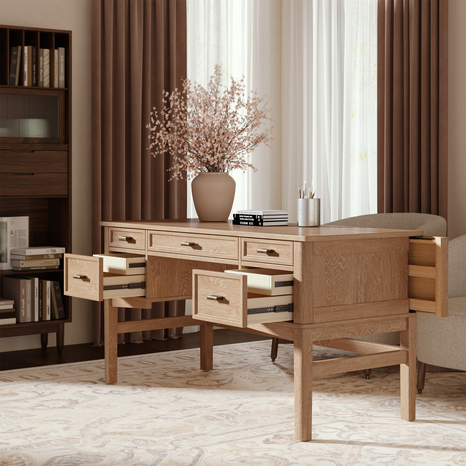 Jessy-Oak-Transitional-Desk-with-Hidden-Drawers-and-Cable-Hole-1