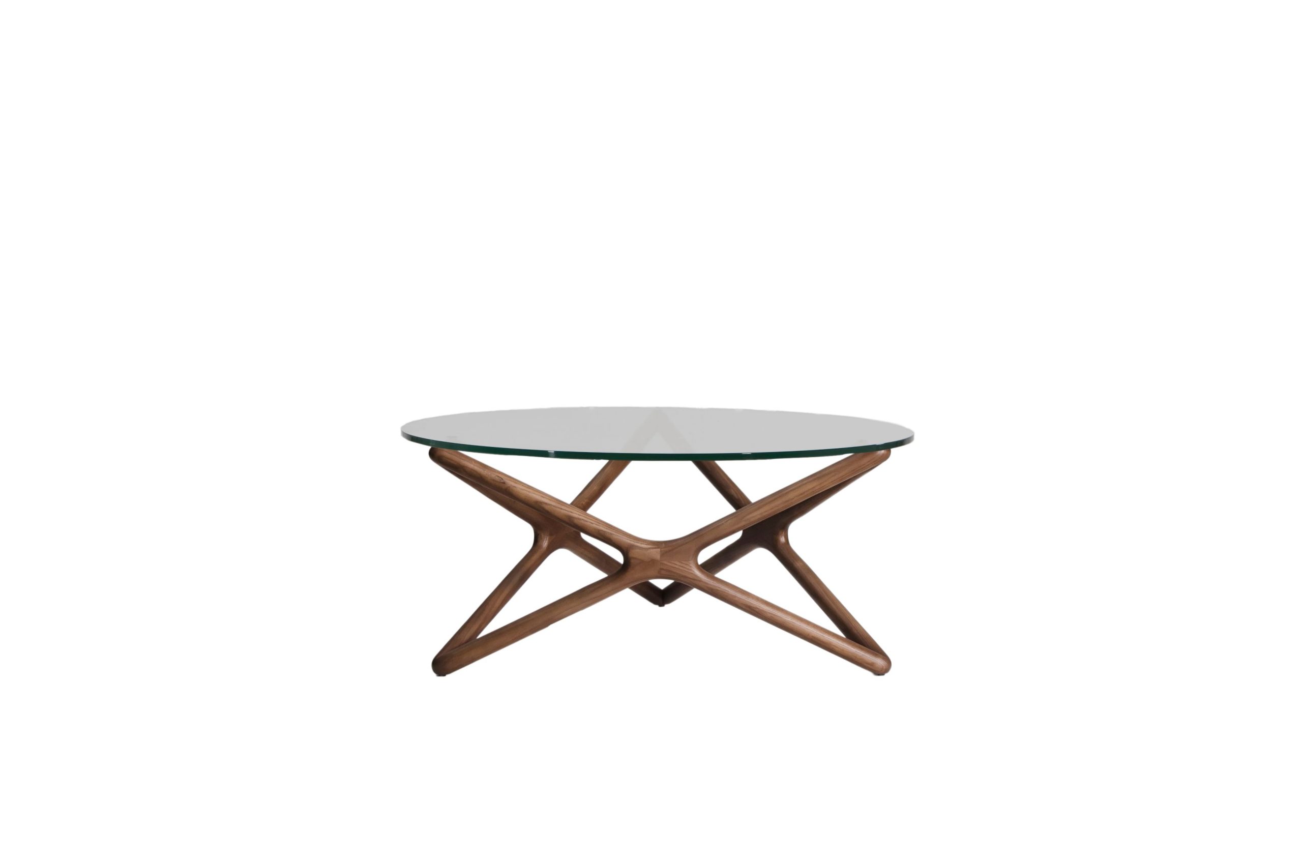QUASAR-Round-Clear-Glass-Coffee-Table-Walnut-Ash-Base-1
