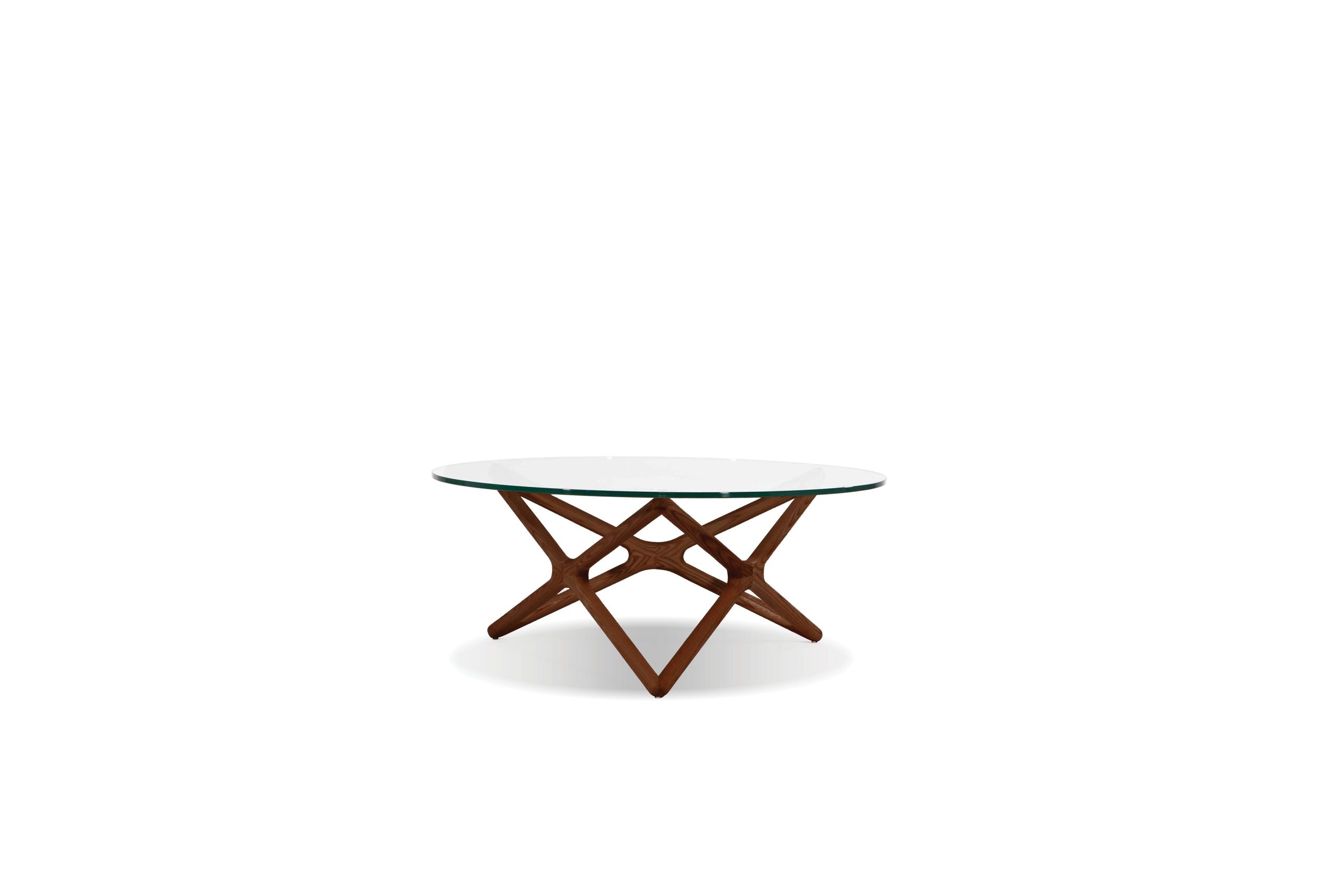 QUASAR-Round-Clear-Glass-Coffee-Table-Walnut-Ash-Base