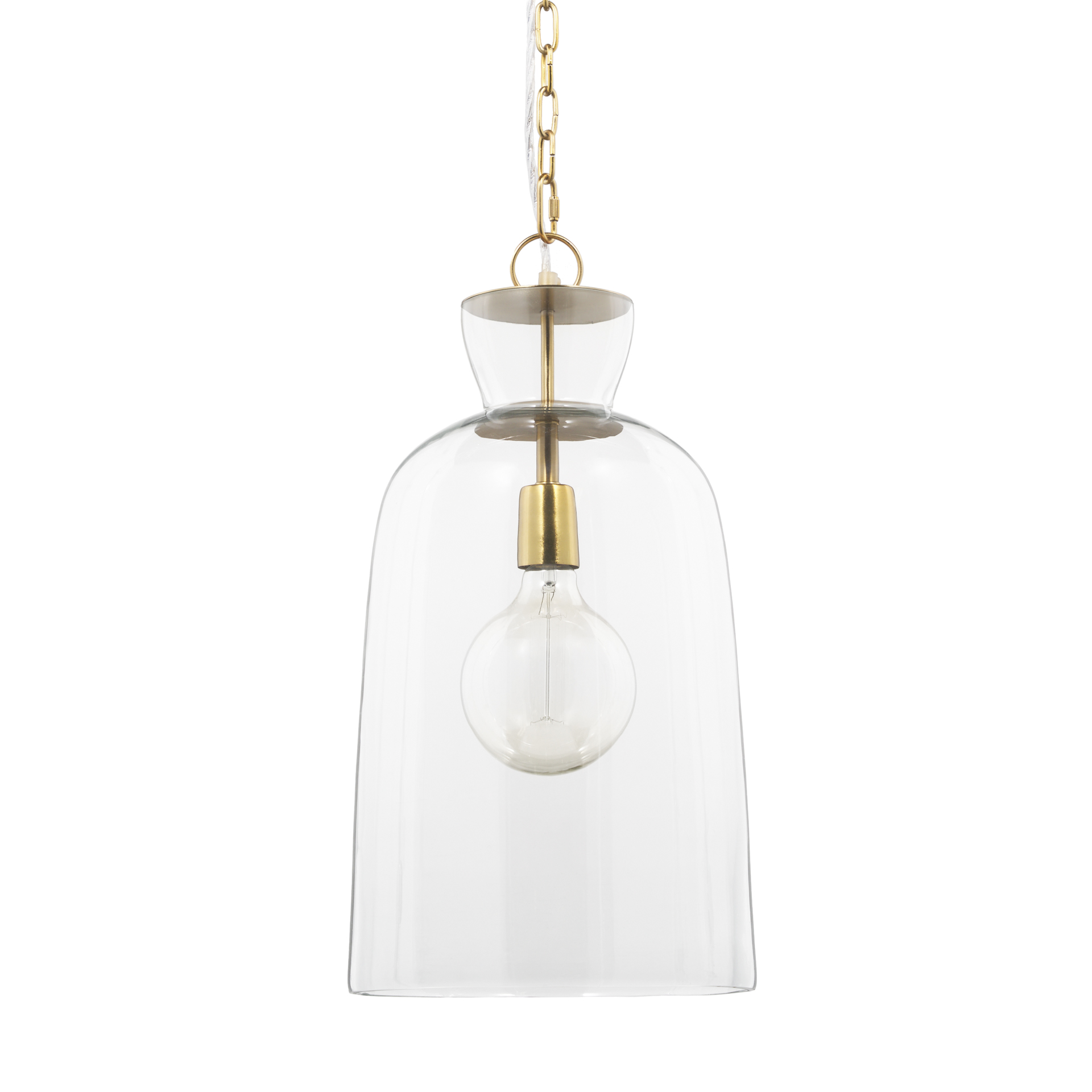 Sadah-Tall-Clear-Blown-Glass-w-Gold-Metal-Pendant-Light